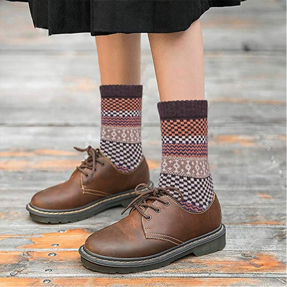 5 Pairs Men's Vintage Cony Hair Crew Socks - Picture 6 of 7
